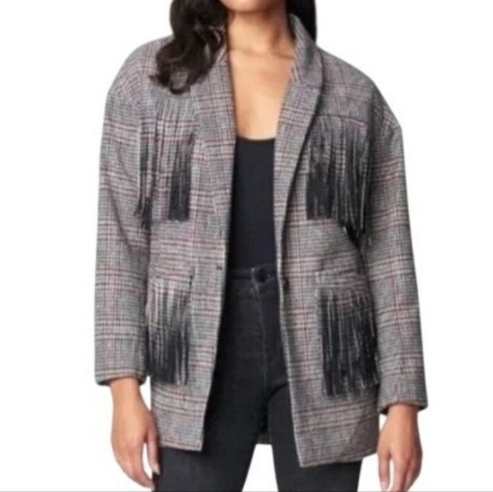 BLANKNYC Fringe Plaid Blazer Small